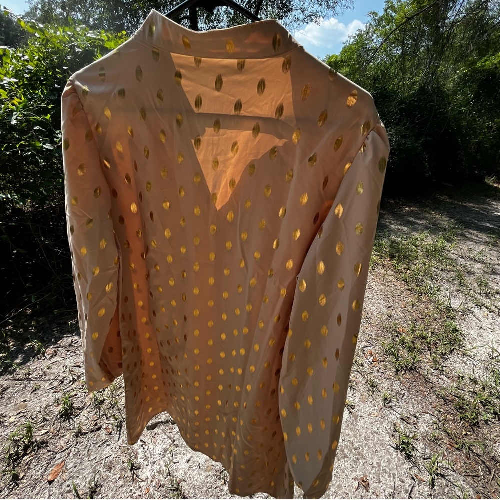 Elegant Polka Dot Notched V Neck Long Sleeve Tunic Dress Blouse modest layer - Picture 8 of 15